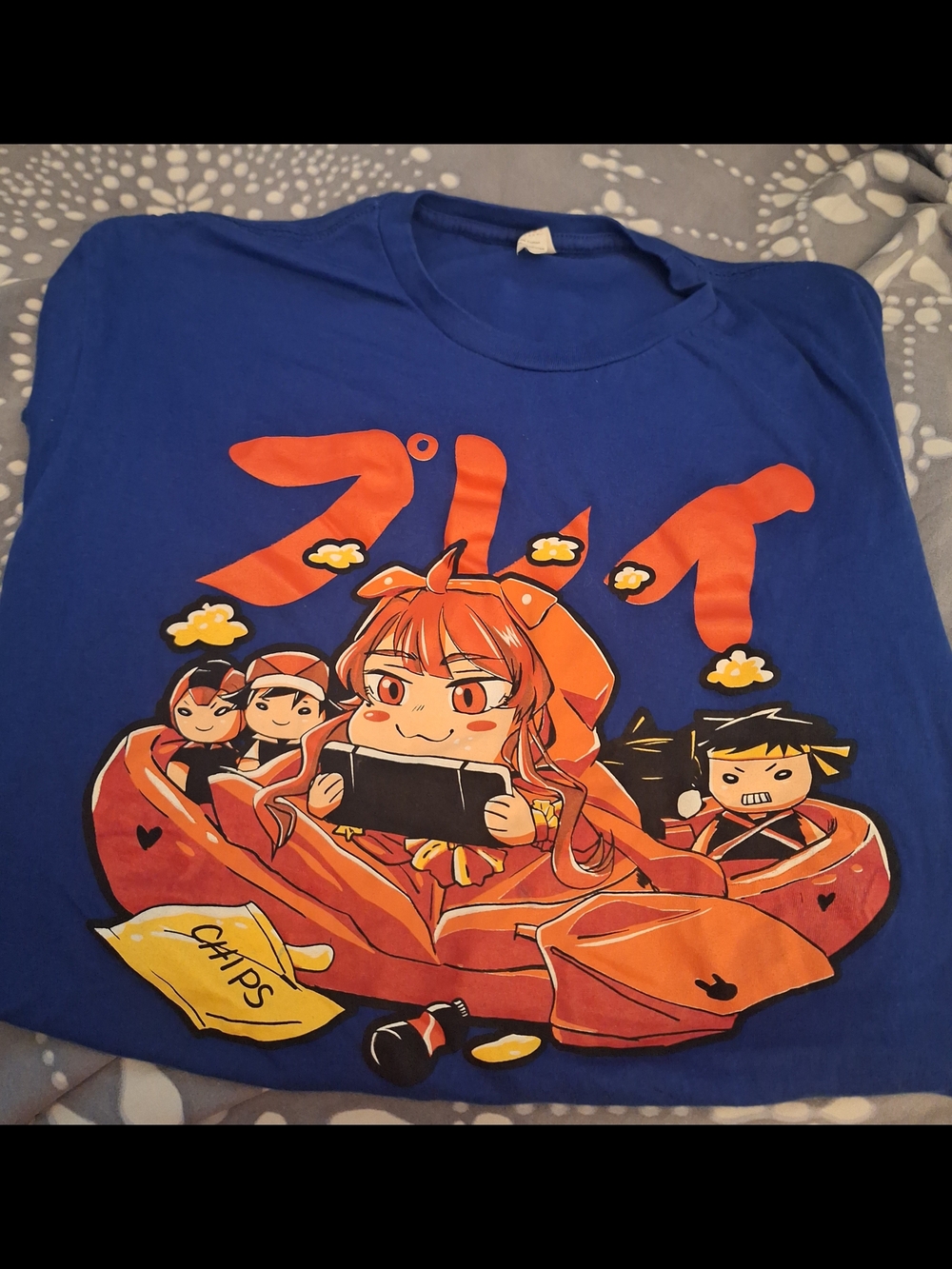 Source Unknown Blue Tee with Orange Anime Graphic